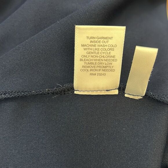 New York & Company Dress Large V Neck Flutter Sleeve Midi Navy Blue Zipper Back - Picture 11 of 12